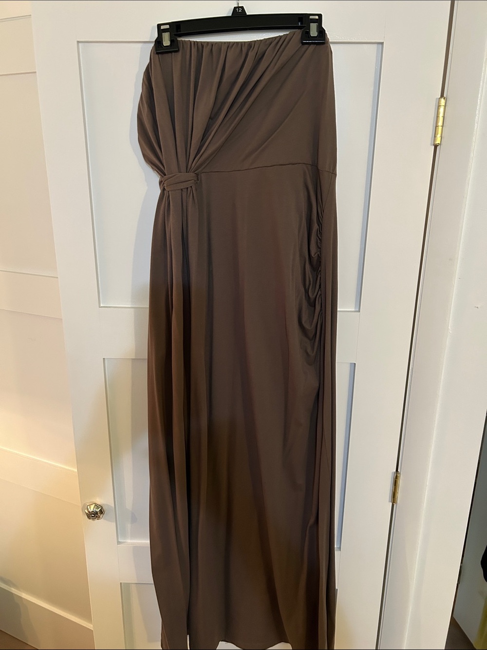 Apostrophe Strapless Knot-Detail Maxi Dress in Brown